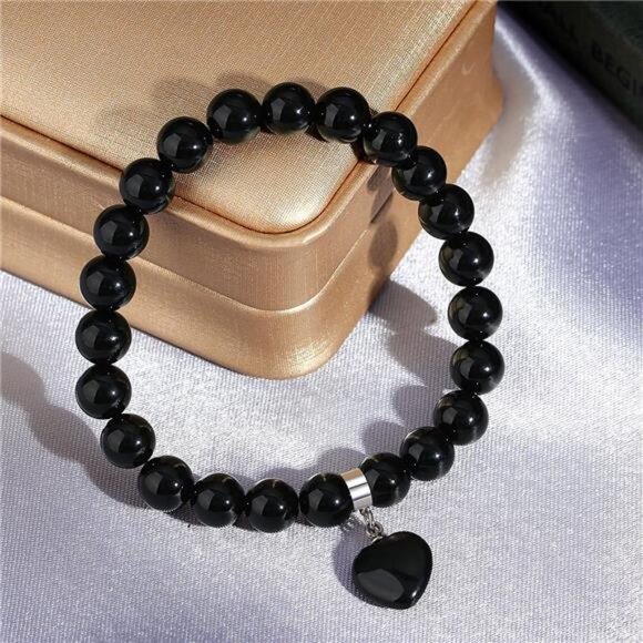 Healing Crystal Bracelet - 8mm Gemstone Beads with Love Heart Charm Perfect Gift - Picture 3 of 8